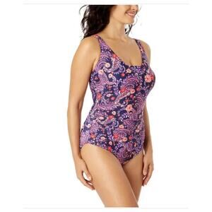 Land's End Ladies' Size Small Nylon One-Piece Swimsuit Purple Pink Floral